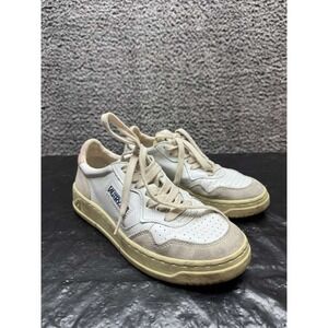 Autry Medalist‎ Low Leather Lace Up Casual Sneakers White Pink Womens Size 38 EU